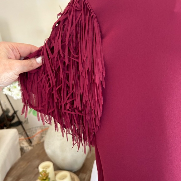 Short sleeve burgundy blouse with fringe - Picture 1 of 4